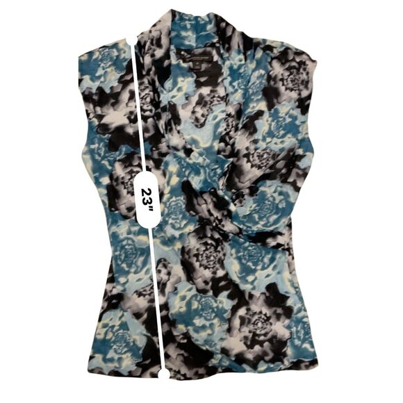 Y2K Silk Blend wrap V-neck top abstract floral print work classic cap sleeve - Picture 9 of 10